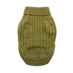 100% Pure Combed Cotton Herb Green Cable Knit Dog Sweater