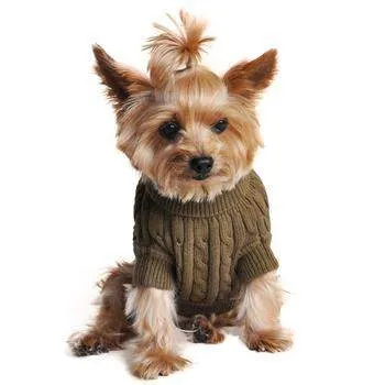 100% Pure Combed Cotton Herb Green Cable Knit Dog Sweater