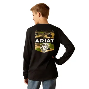 10052040 Ariat Boys' Ariat Lotf Camo Shield Long Sleeve T-Shirt - Black