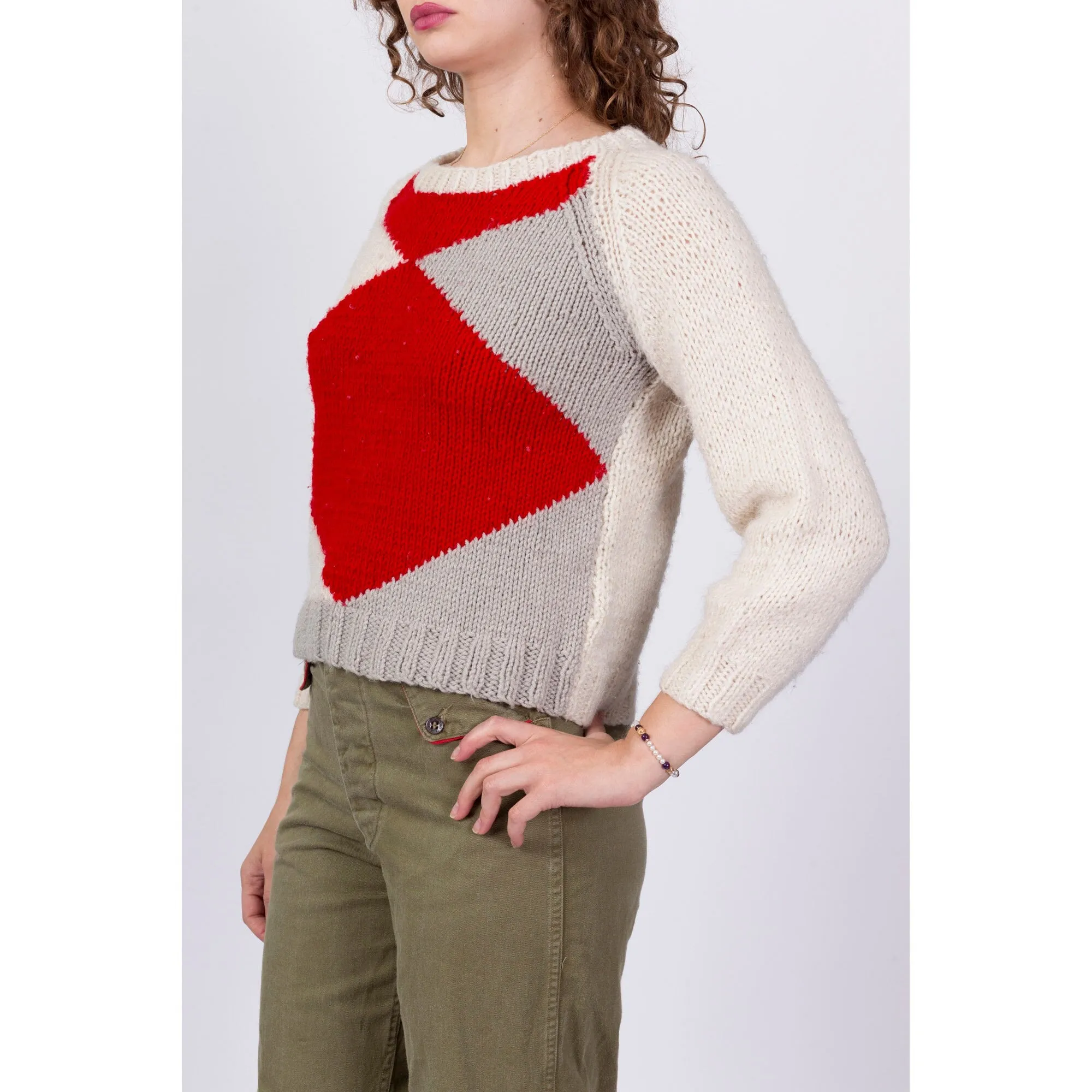 80s Argyle Cropped Sweater - Petite Small