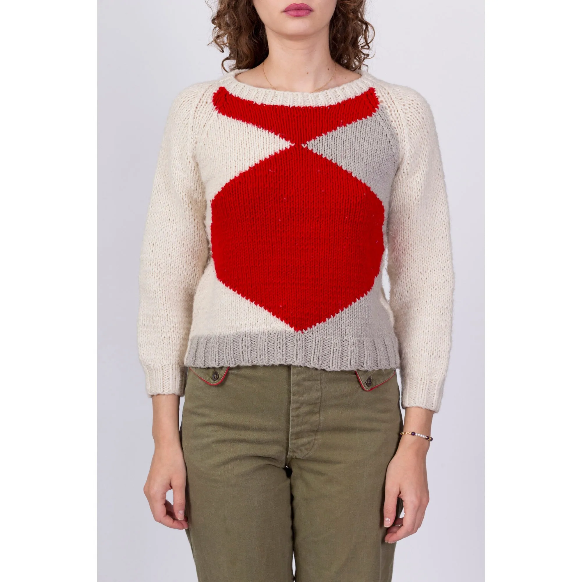 80s Argyle Cropped Sweater - Petite Small