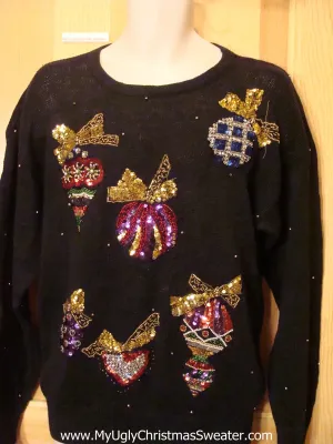 80s Christmas Sweater Jumper with Bling Ornaments