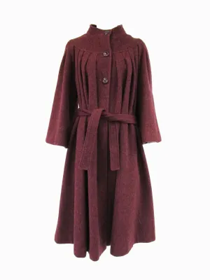 80s Scarlet High Neck Pleated Wool Coat