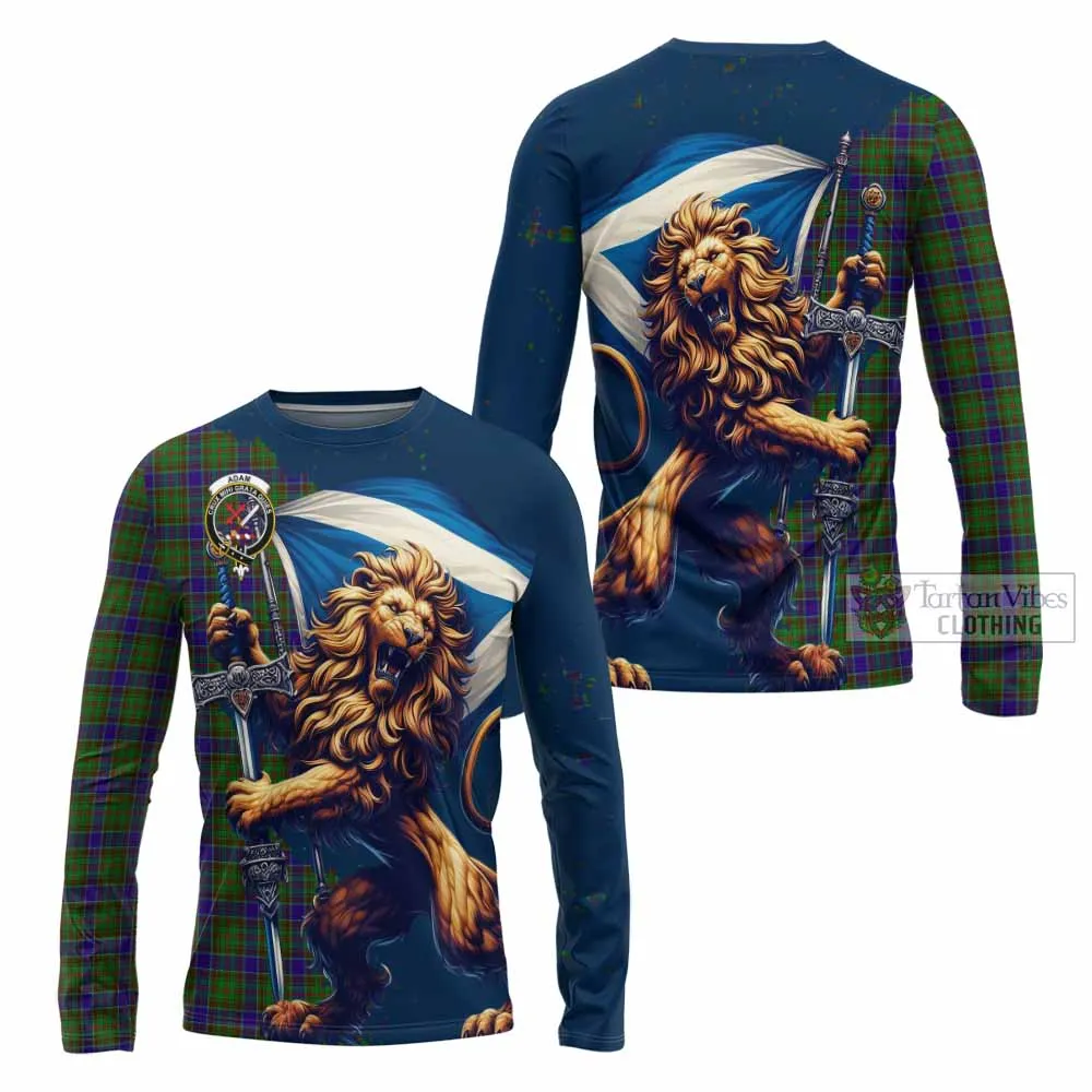 Adam Tartan Family Crest Long Sleeve T-Shirt with Scottish Majestic Lion