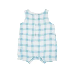 Angel Dear Painted Gingham Blue Shortie Romper