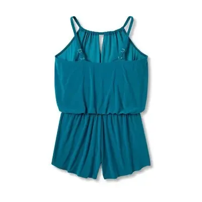 Aqua Green Women's Swim Romper One Piece Swimsuit with Pocket UPF 50 