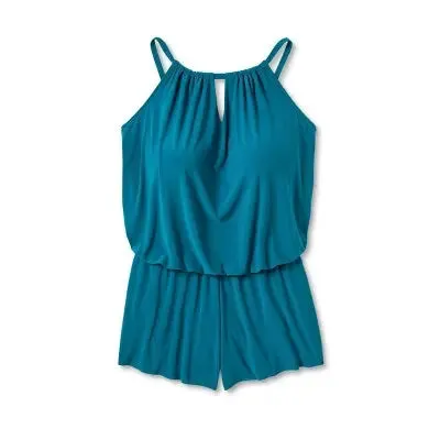 Aqua Green Women's Swim Romper One Piece Swimsuit with Pocket UPF 50 