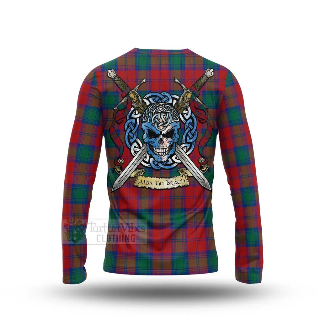 Auchinleck (Affleck) Tartan Long Sleeve T-Shirt with Family Crest Celtic Skull Style