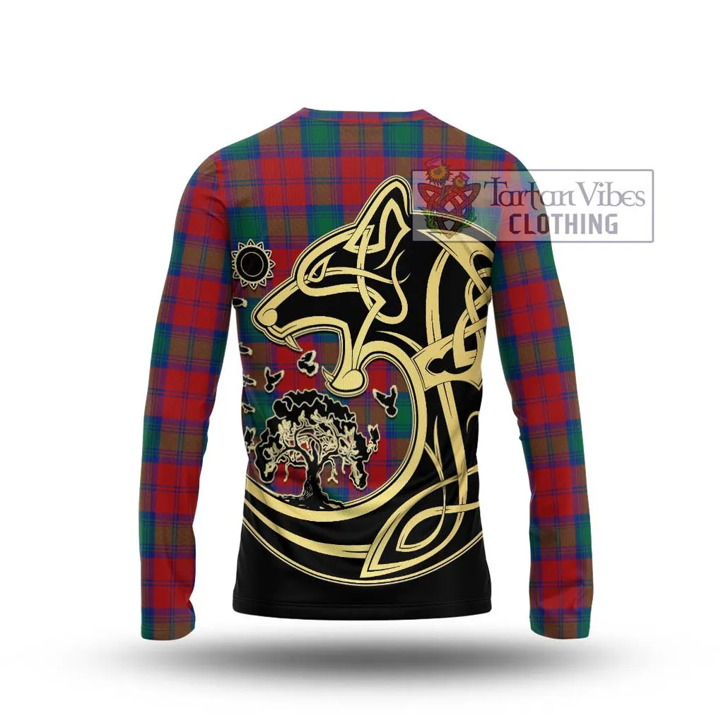 Auchinleck (Affleck) Tartan Long Sleeve T-Shirt with Family Crest Celtic Wolf Style