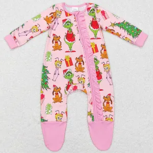 Baby Girls Rompers Christmas Pink Long Sleeve Zip Rompers LR0806