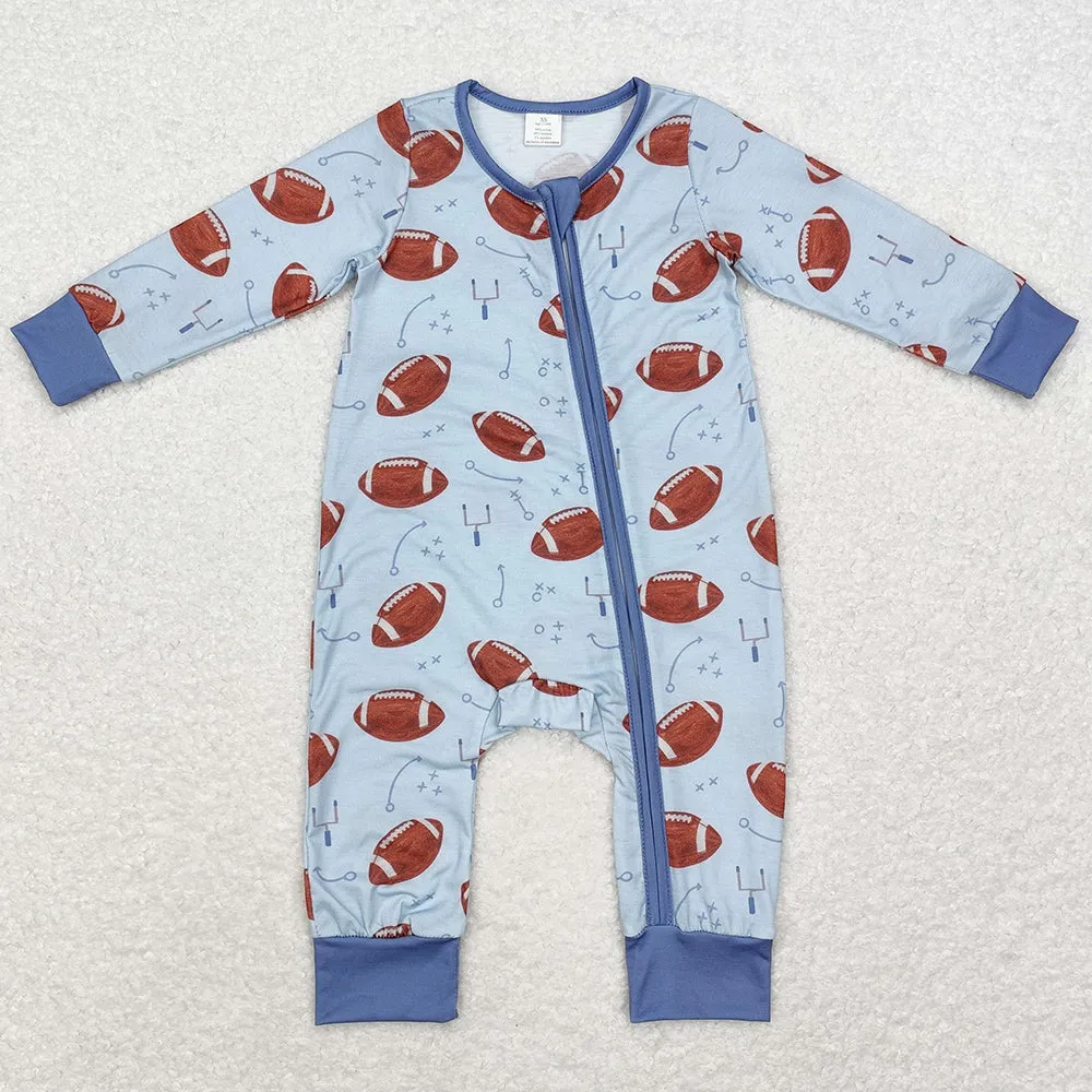 Baby Infant Boys Rompers Blue Bamboo Long Sleeve Zip Rompers LR1463