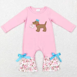 Baby Infant Girls Rompers Pink Valentines Floral Dog Hearts Rompers LR0789