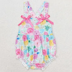 Baby Infant Girls Rompers Stripes Flowers Straps Bows Rompers SR1424