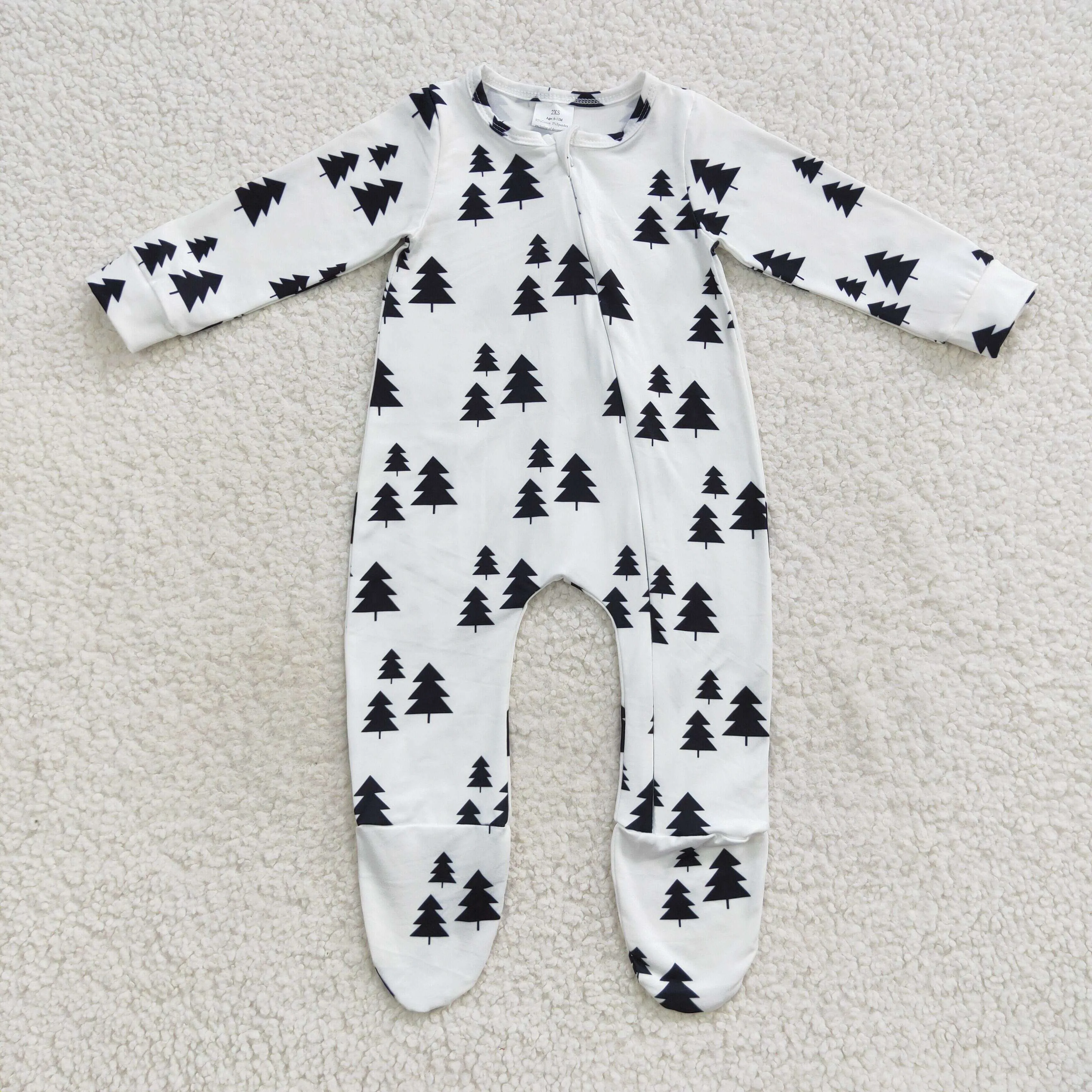 baby white christmas tree print zipper onesie LR0552