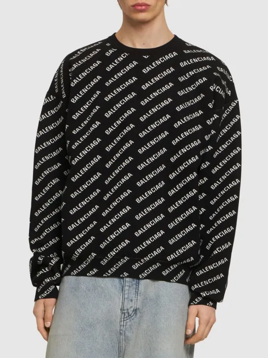 Balenciaga   All over logo cotton blend knit sweater 