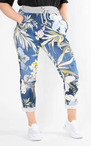 Basic Joggers | Denim Leaf Print