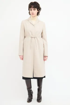 Beige Wool Drawstring Mid Length Coat