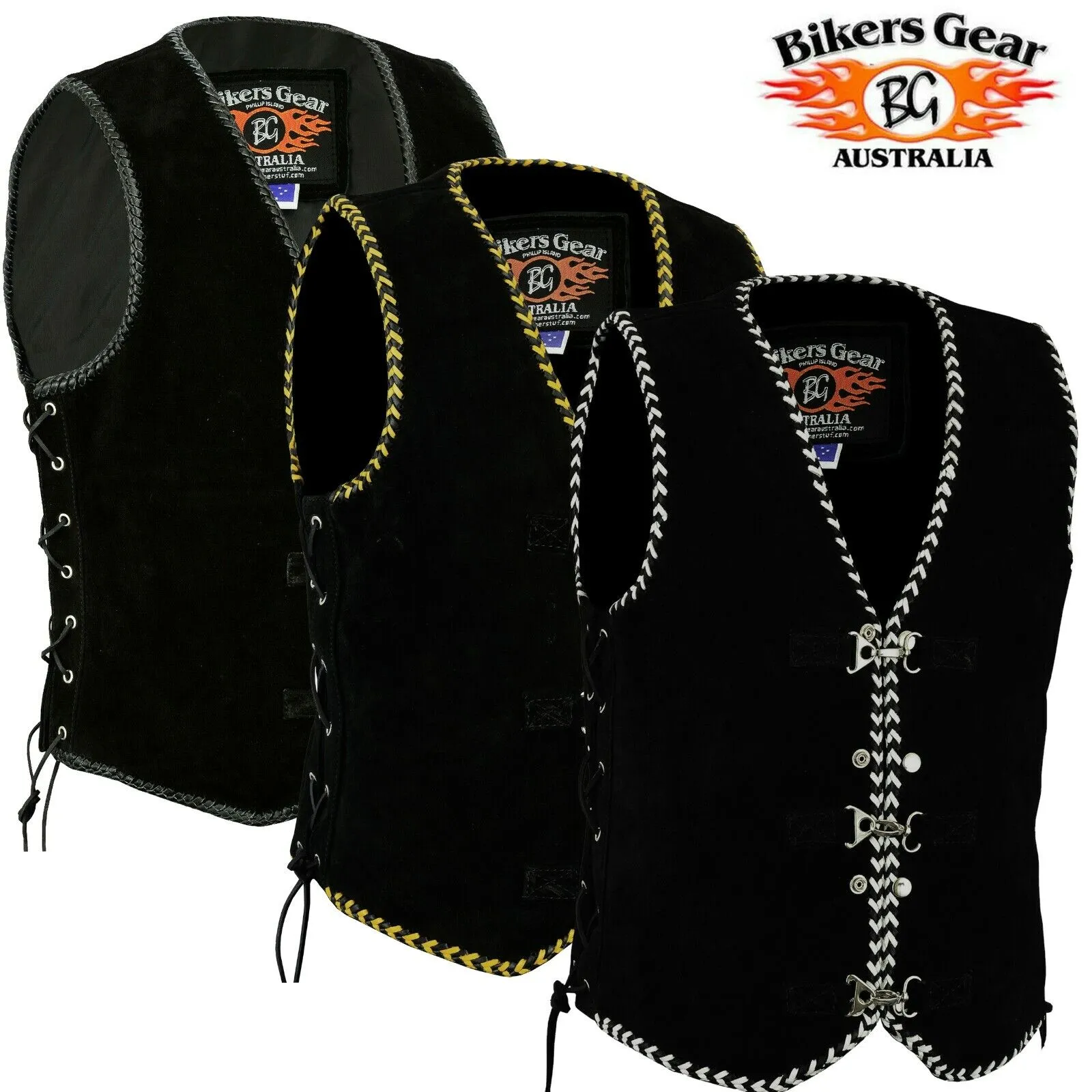 BGA Legacy Motorcycle Suede Spanish Braid with Metal Clips Vests