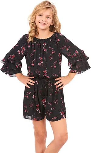 Big Girls Ruffle Sleeve Floral Print Romper