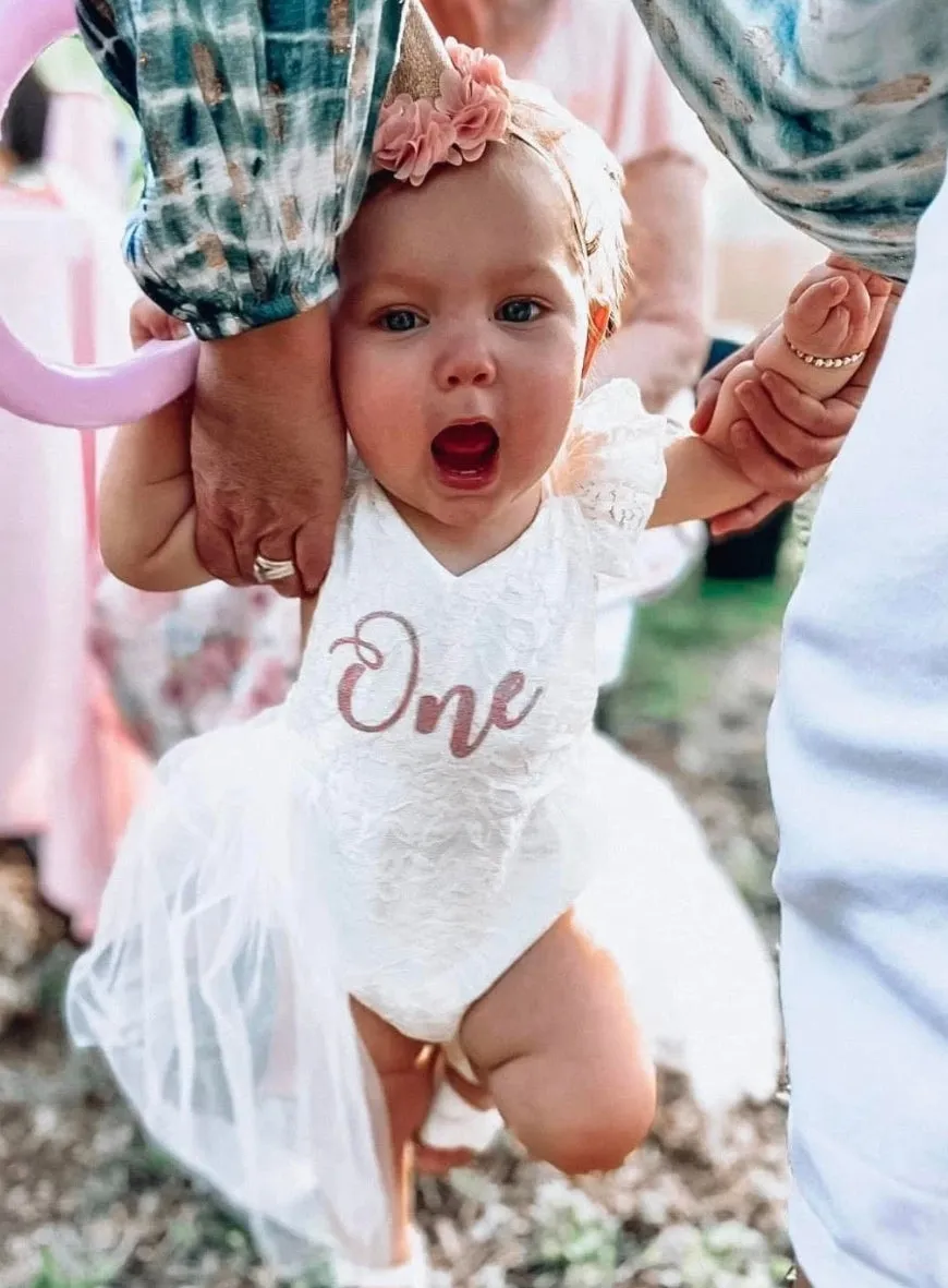 Birthday Outfit ONE Cream Lace Romper #1000630