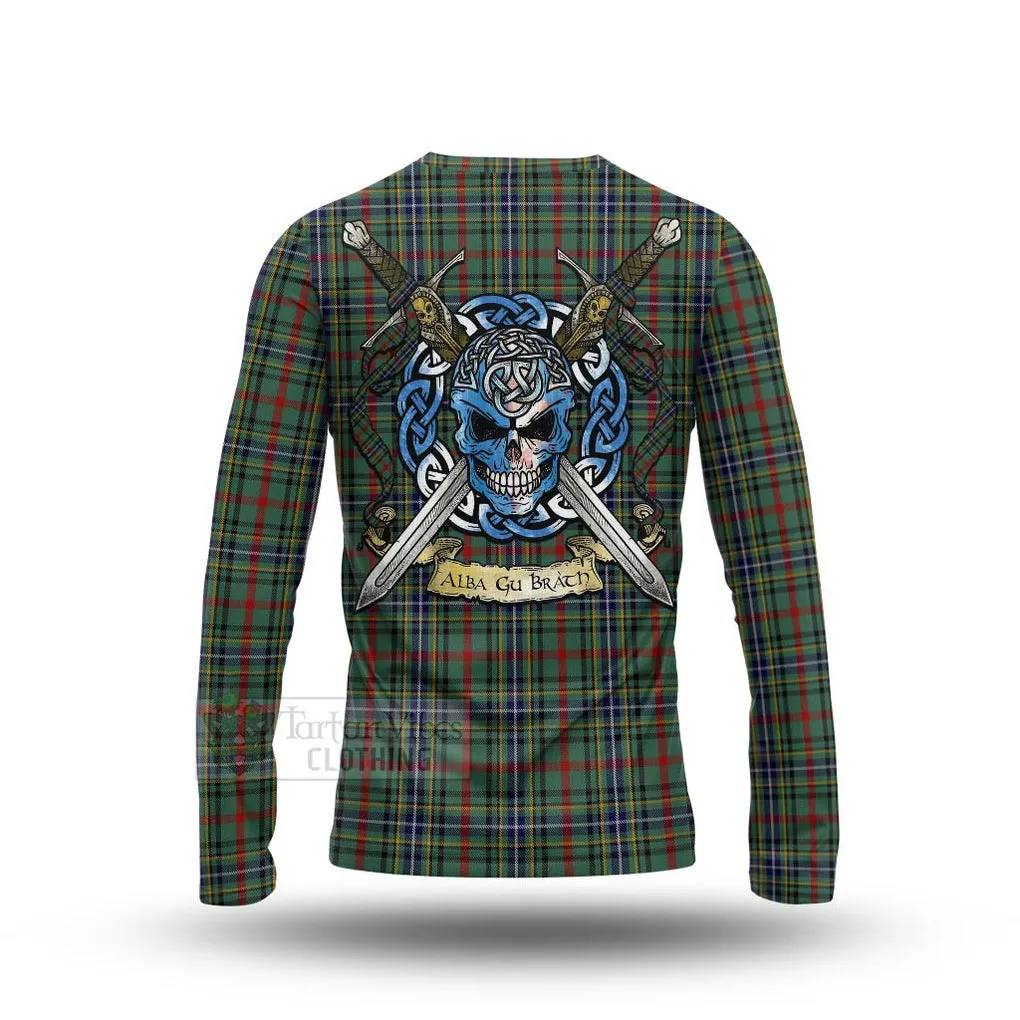 Bisset Tartan Long Sleeve T-Shirt with Family Crest Celtic Skull Style