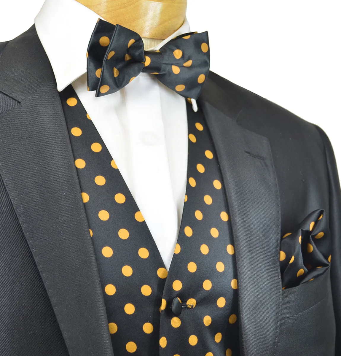 Black and Gold Polka Dot Tuxedo Vest Set