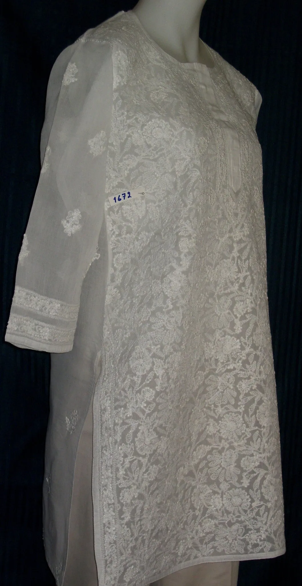 Blouse 1673 White Cotton Organdy Tunic Top Kurti (M) Shieno Sarees