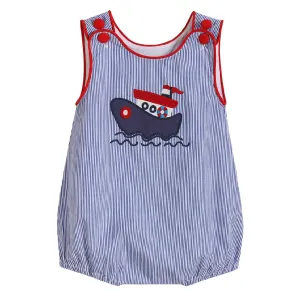 Blue Stripe Tugboat Bubble Romper