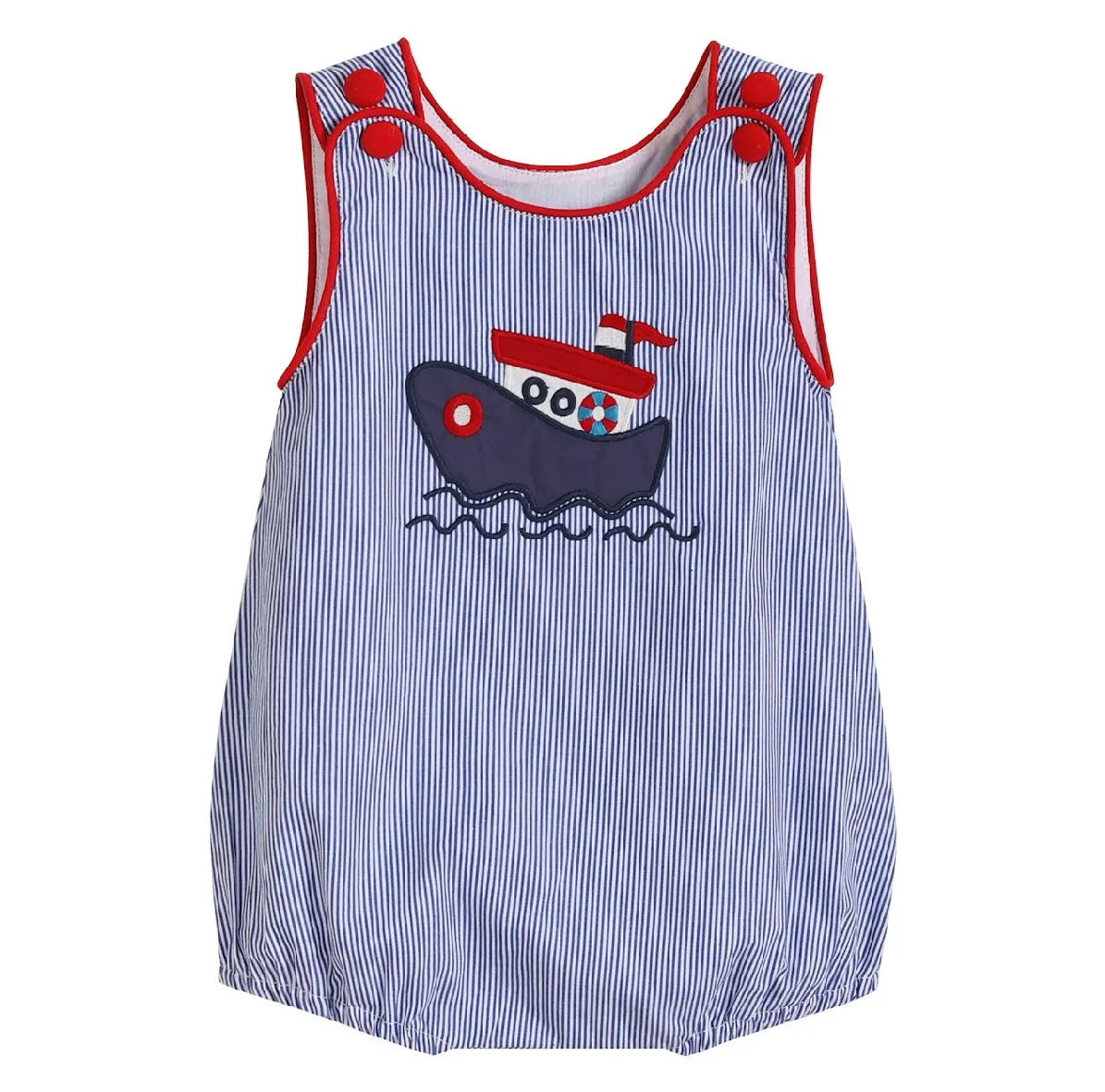 Blue Stripe Tugboat Bubble Romper