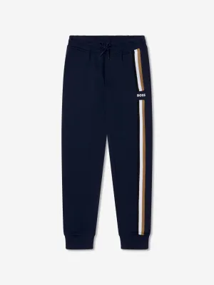 BOSS Boys Logo Stripe Joggers In Navy