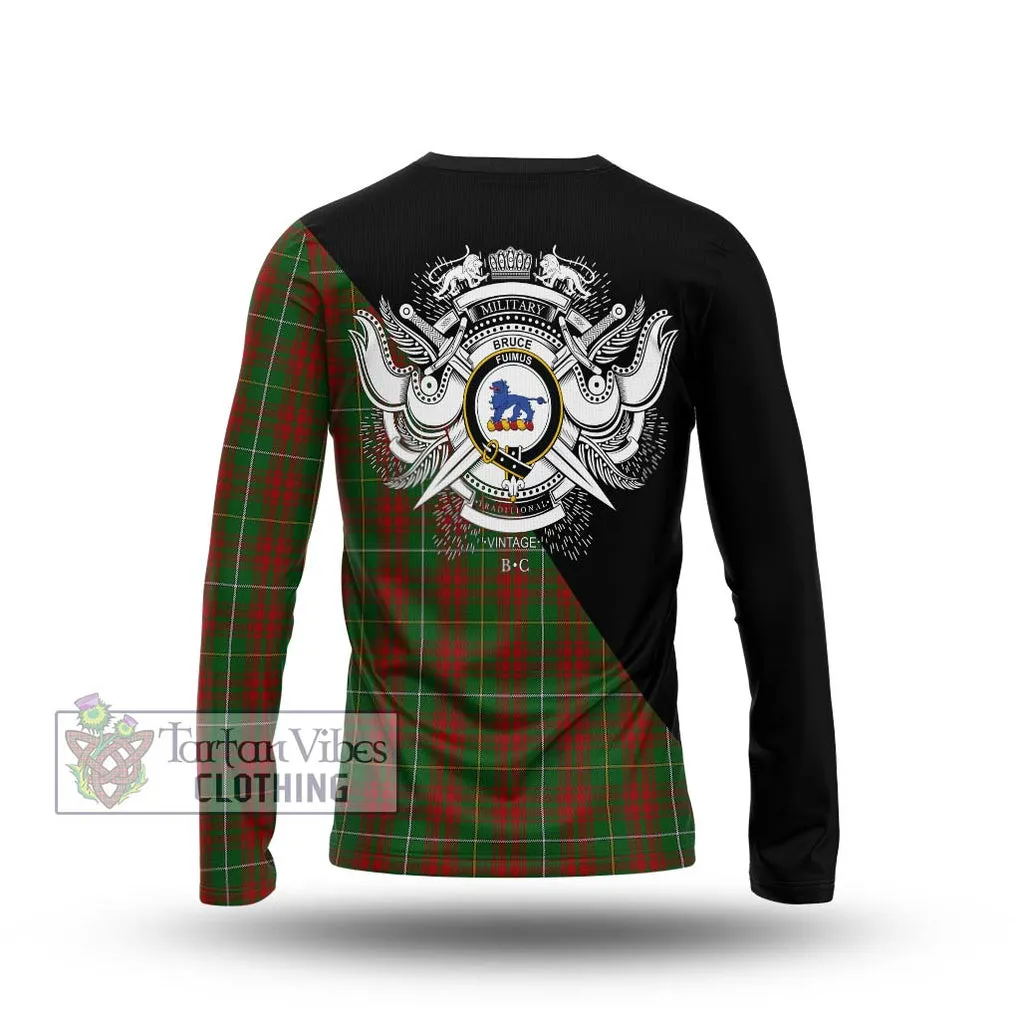 Bruce Hunting Tartan Long Sleeve T-Shirt with Family Crest and Military Logo Style