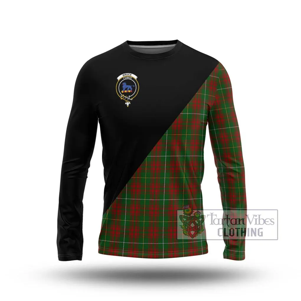 Bruce Hunting Tartan Long Sleeve T-Shirt with Family Crest and Military Logo Style