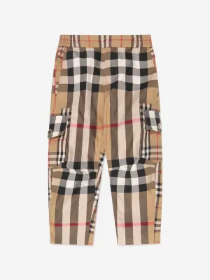 Burberry Boys Check Gordon Trousers In Beige