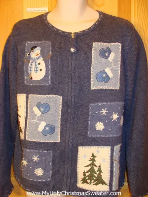 Christmas Sweater Blue with Crafty Snowmen