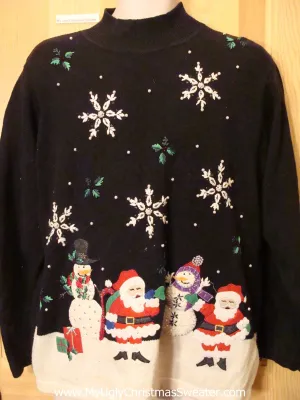 Christmas Sweater Jumper with Twin Santas and Snow