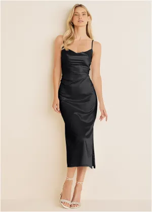 Cowl Neck Slip Dress - Black