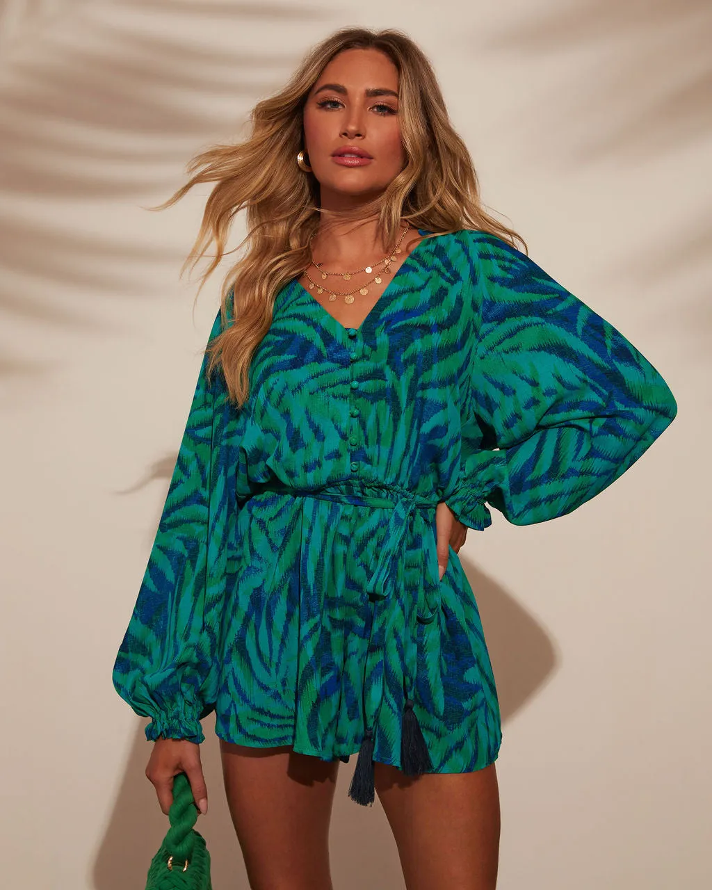 Crissy Tropical Print Waist Tie Romper