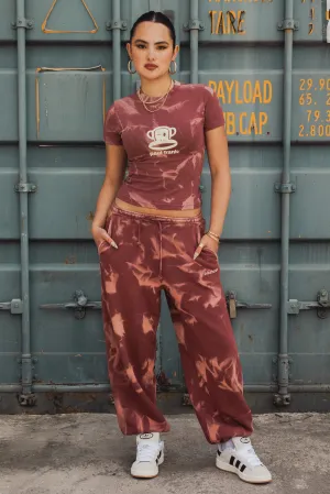 Daisy Street x Paul Frank - Spray Effect Burgundy Joggers with Embroidered Branding