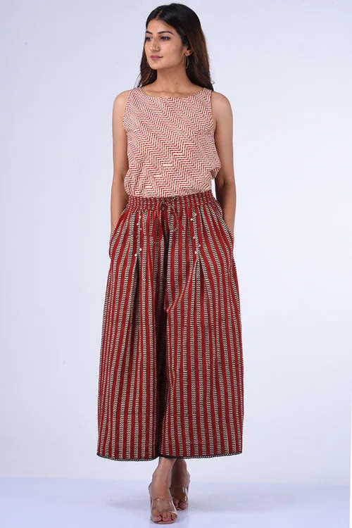 Dharan "Red Culotte" Red Block Printed Culotte