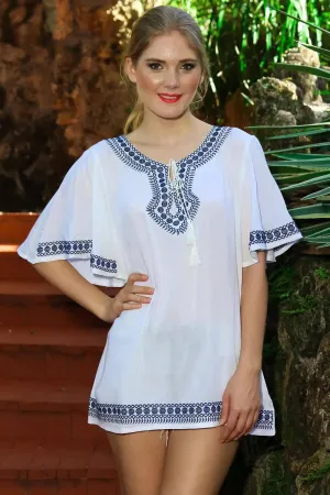 Embroidered Mini Tunic Cover Up for Beachwear