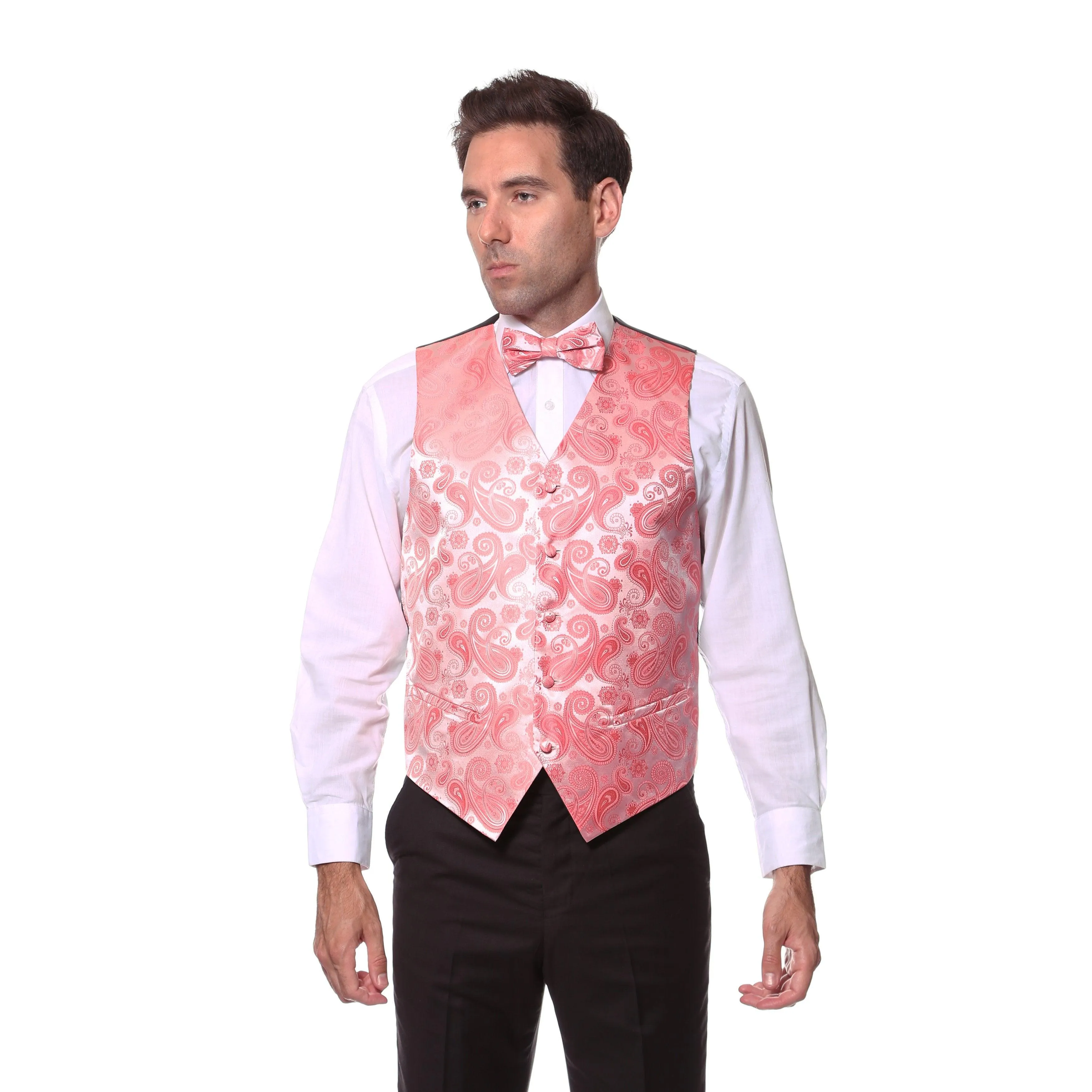 Ferrecci Mens Coral Paisley Wedding Prom Grad Choir Band 4pc Vest Set