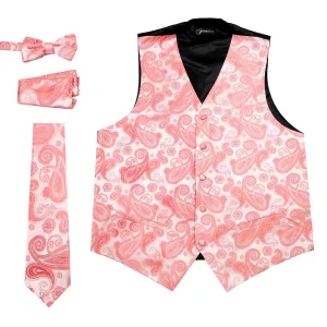 Ferrecci Mens Coral Paisley Wedding Prom Grad Choir Band 4pc Vest Set