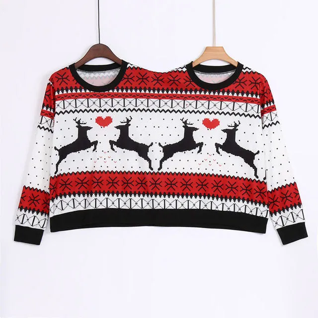 Funny couples 2 person ugly Christmas Xmas reindeer knitted pullover sweater