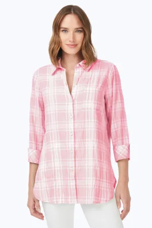 Germaine Puckered Spring Plaid Tunic, Pink