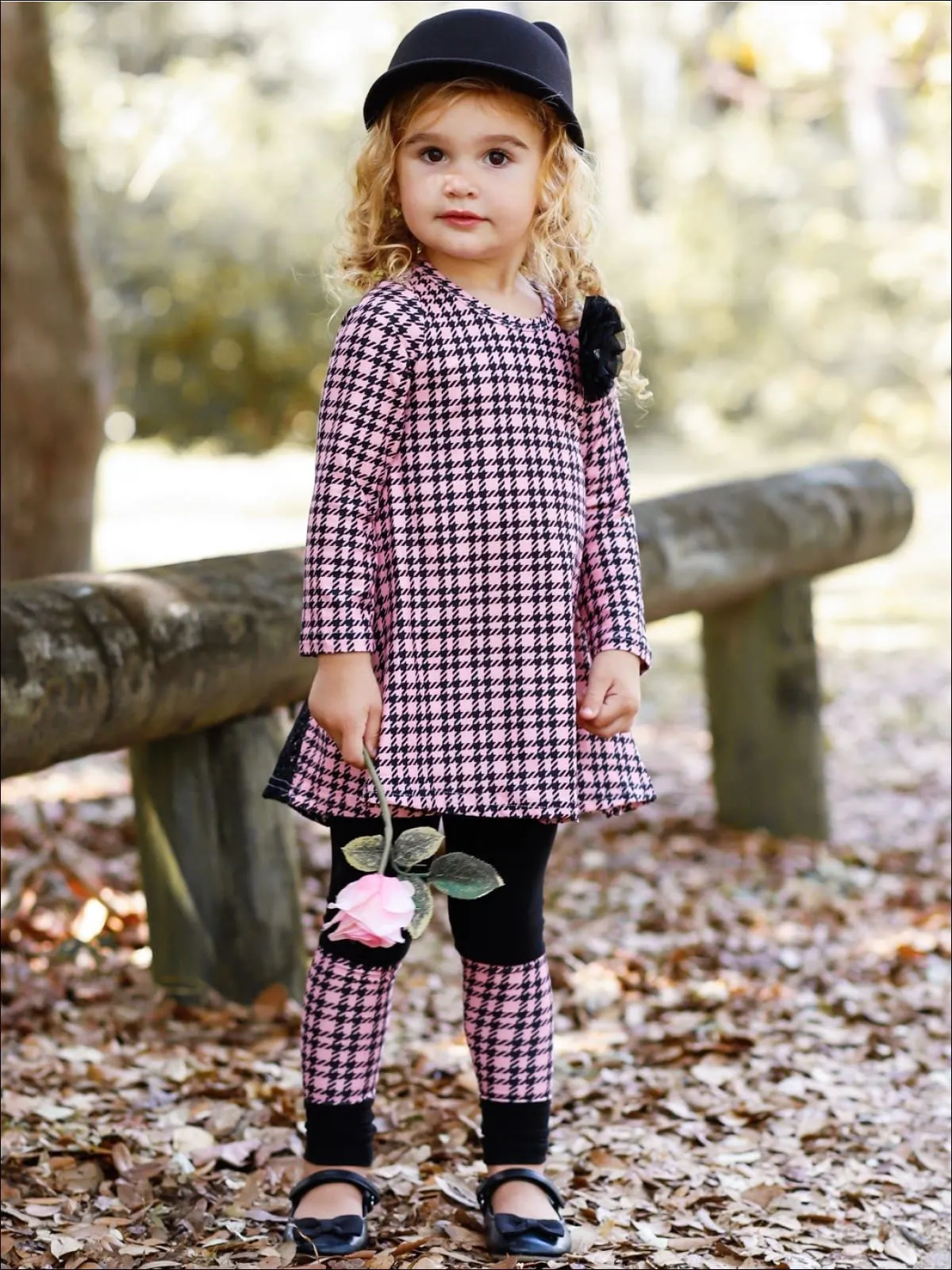 Girls Printed Long Sleeve Back Lace Insert Tunic And Matching Patch Leggings