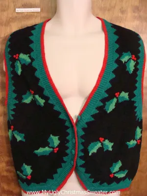 Green and Red Ivy Ugly Christmas Jumper Vest