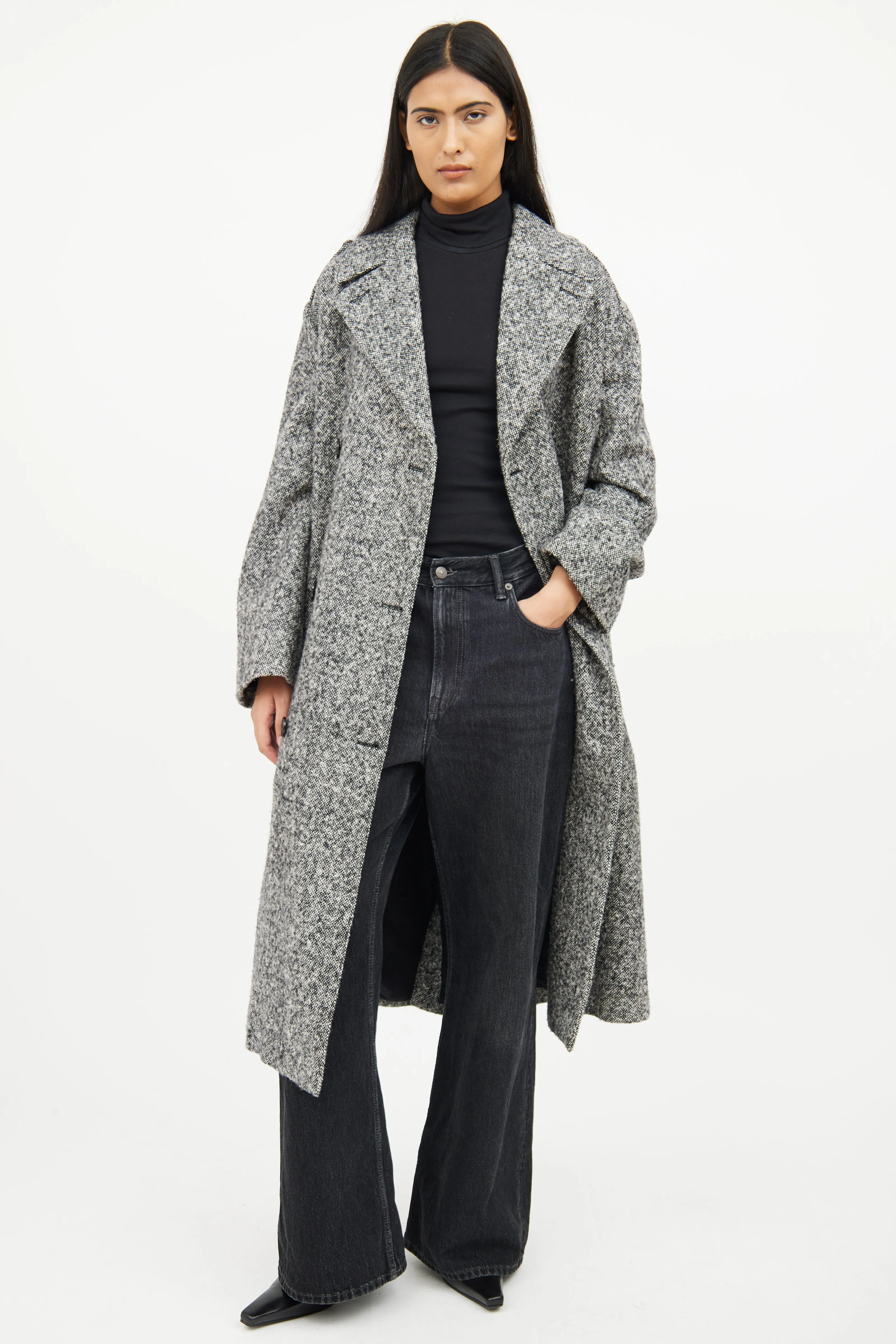 Grey & Black Wool Button Coat