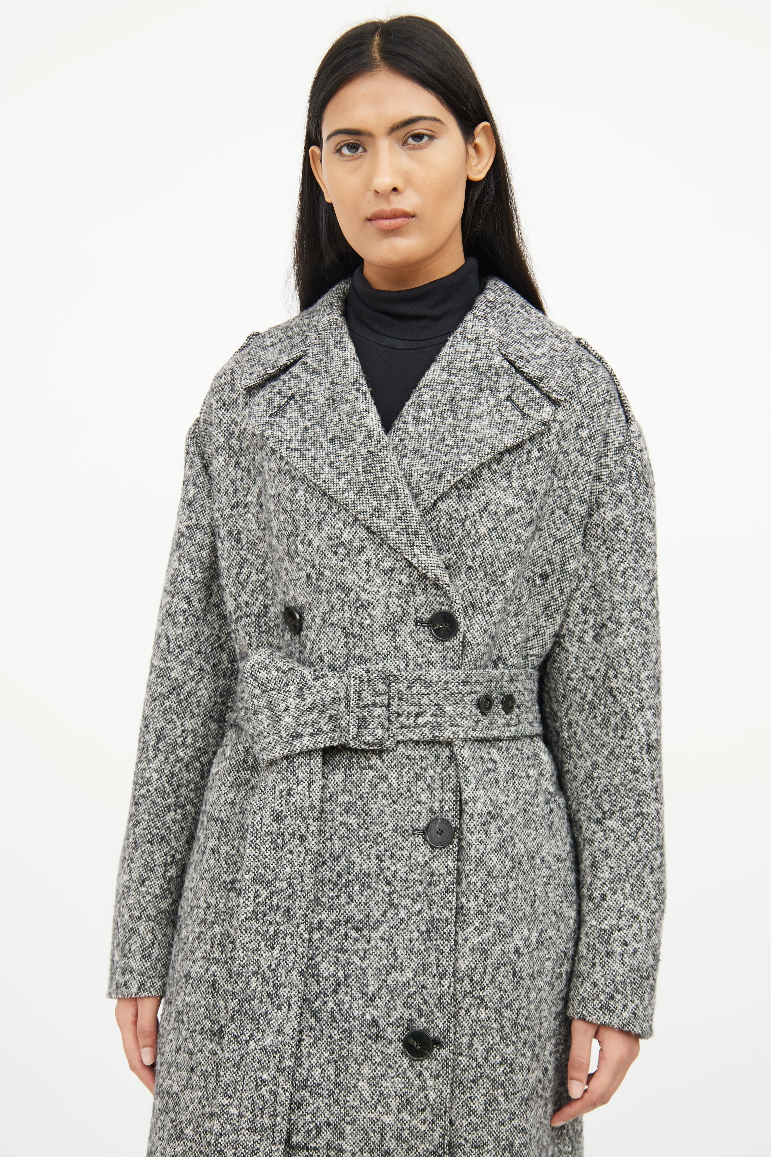 Grey & Black Wool Button Coat