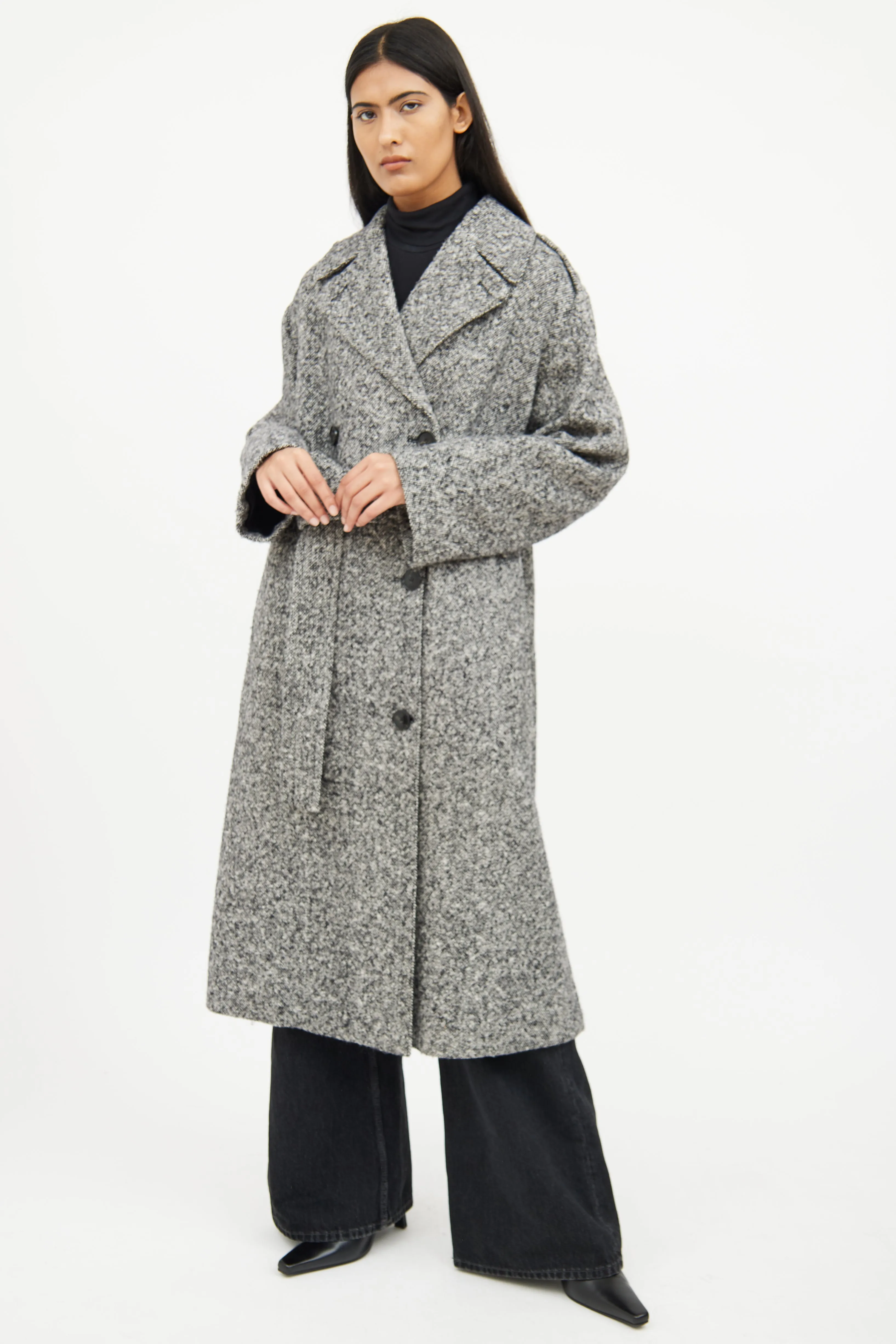 Grey & Black Wool Button Coat