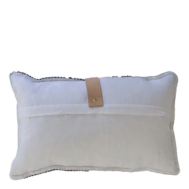 GREY MERINO WOOL BLEND CUSHION WITH LEATHER 35cm x 55cm